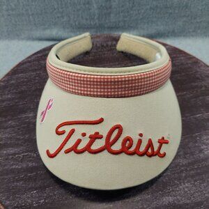 Titleist Womens Golf Visor Beige & Red Gingham Embroidered Pink Ribbon Cotton